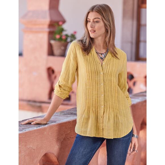 Sundance Women’s Warm Breeze 100% linen Tunic Top LP Pintuck Button Down - Picture 1 of 11